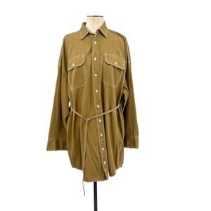 Denimist Belted Shirt Dress‎ Long Sleeve Button Down Utility Brown Tan Medium